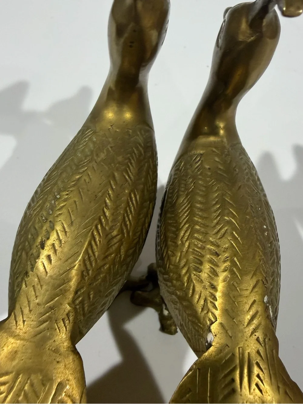 Vintage Set of 2 Brass Gold Peacocks Figurines MCM 10.5
